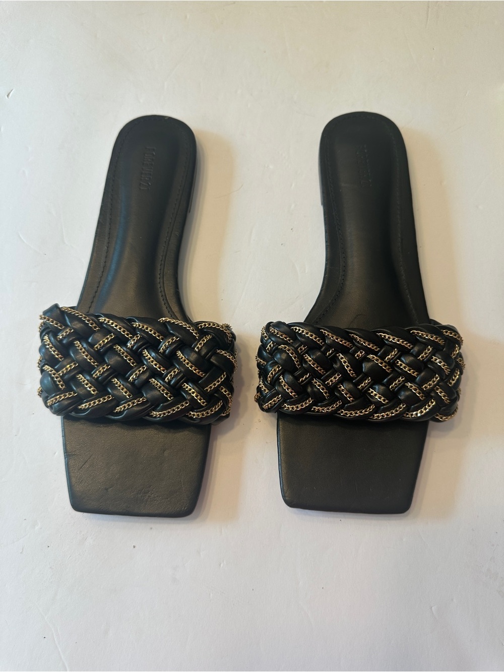 Forever 21 Black Braided Chain Slide Sandals